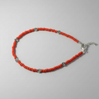 Glass Beaded Anklet with Dandelion Charms : Red