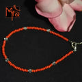 Glass Beaded Anklet with Dandelion Charms : Red