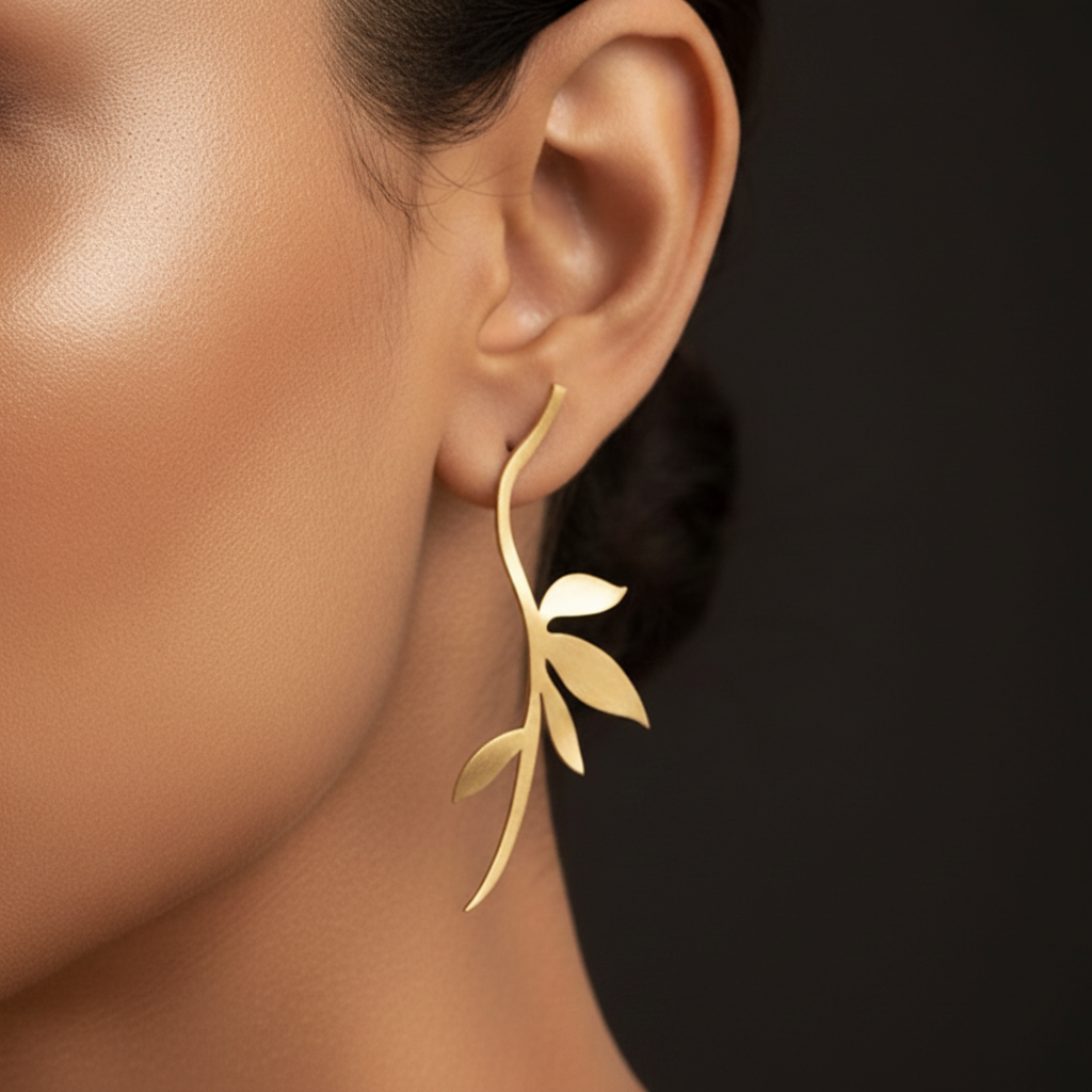 Lata - Tendril Leaves Brass Earrings