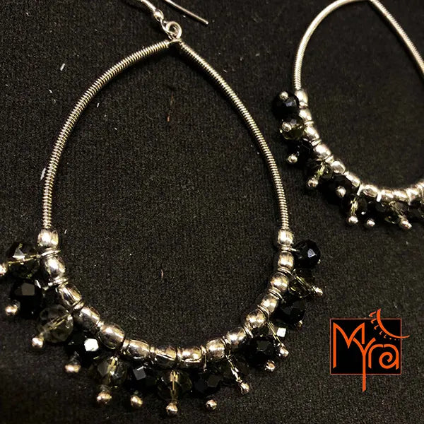 Oval Shaped Hoops with Black Crystals