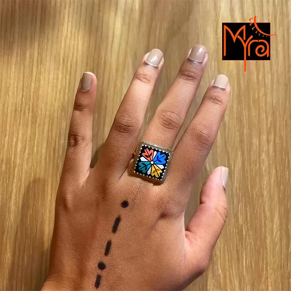 Black Handpainted Rangoli Ring