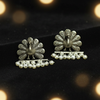 Peacock Motif Earrings with Pearl Hangings