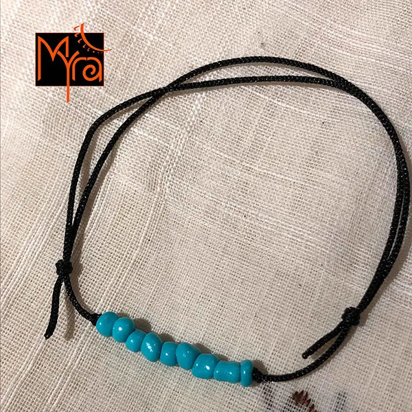 Black String Anklet with Beads : Turquoise