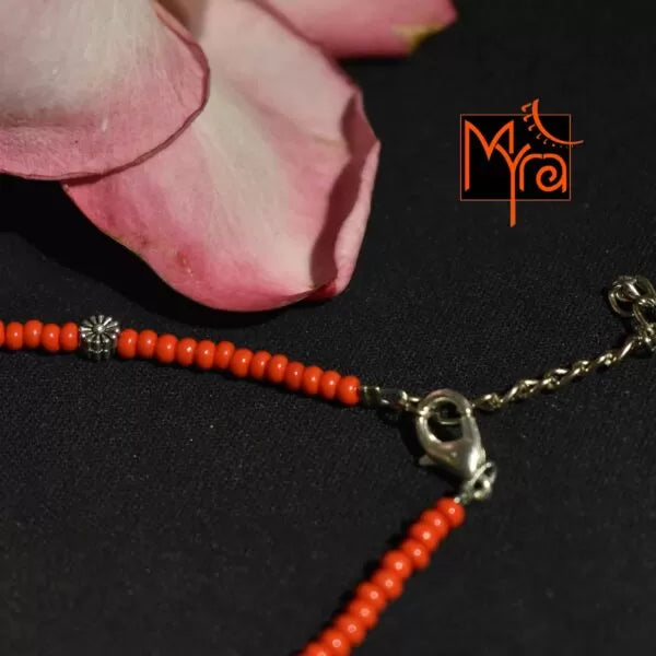 Glass Beaded Anklet with Dandelion Charms : Red
