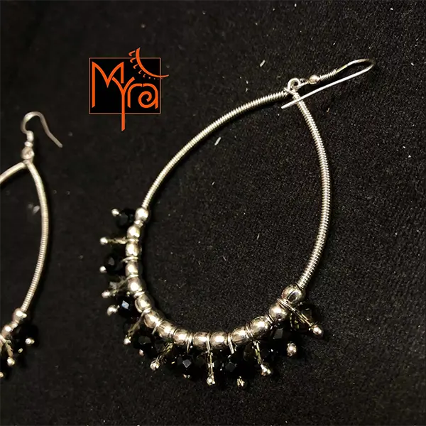 Oval Shaped Hoops with Black Crystals