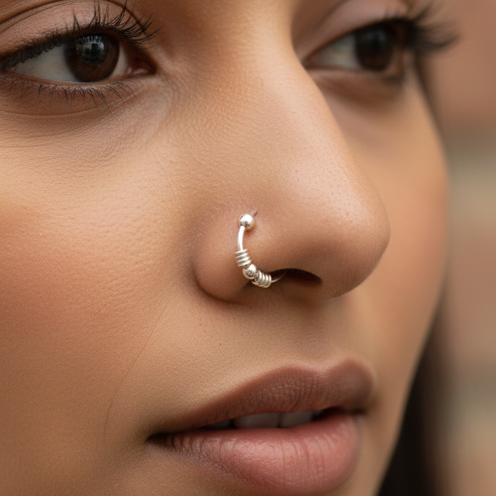 Twisted Silver Nose Ring