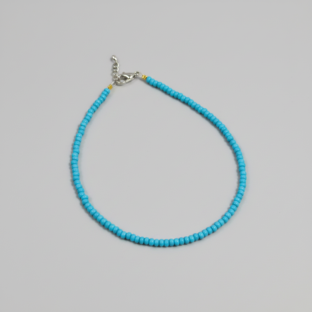 Plain Beaded Anklet : Sky Color