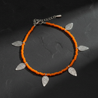 Glass Beaded Leaf Charm Anklet : Orange