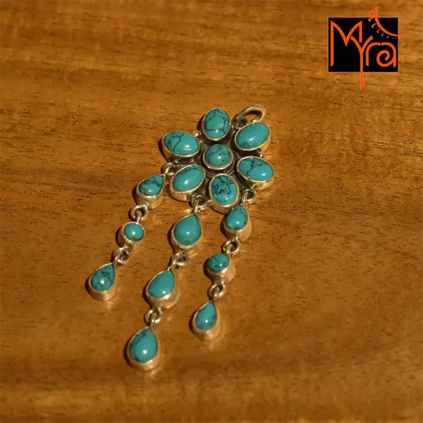 Buy turquoise studded silver pendant online India MYRA