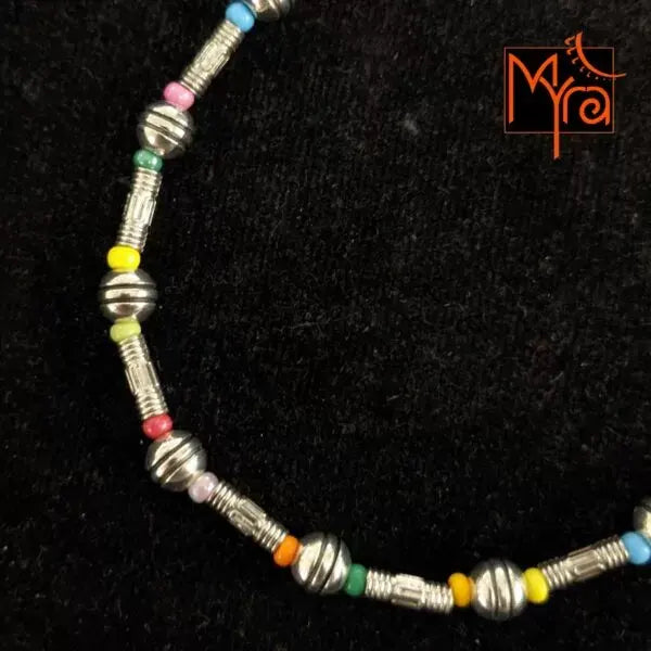 Multicolor & Ball Beaded Metal Anklet
