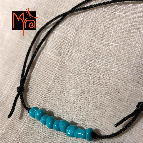 Black String Anklet with Beads : Turquoise