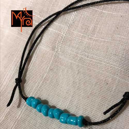 Black String Anklet with Beads : Turquoise
