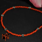 Glass Beaded Anklet with Dandelion Charms : Red
