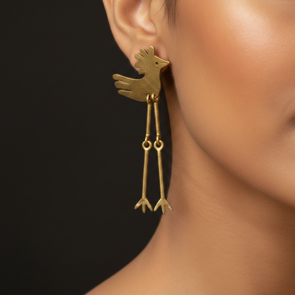 Hudhud - Hoopoe Brass Ear Studs