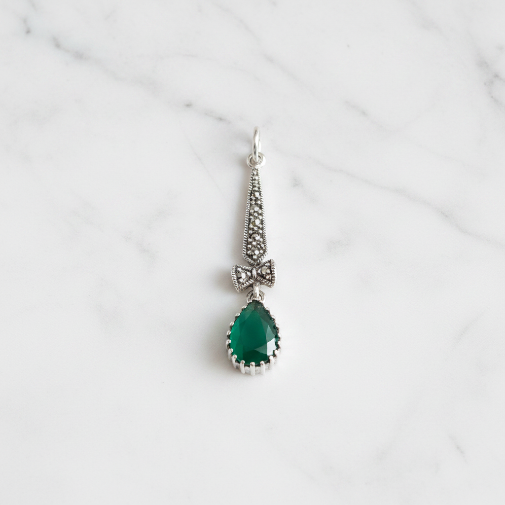 Marcasite & Green Onyx stone Pendant