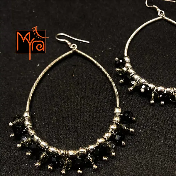 Oval Shaped Hoops with Black Crystals
