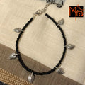 Black Anklet with Rounded Silver Flower Charms