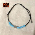 Black String Anklet with Beads : Sky Blue with Charm