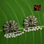 Peacock Motif Earrings with Pearl Hangings