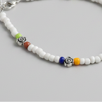 Handcrafted White & Multicolour Glass Beaded Anklet with Rose Charms
