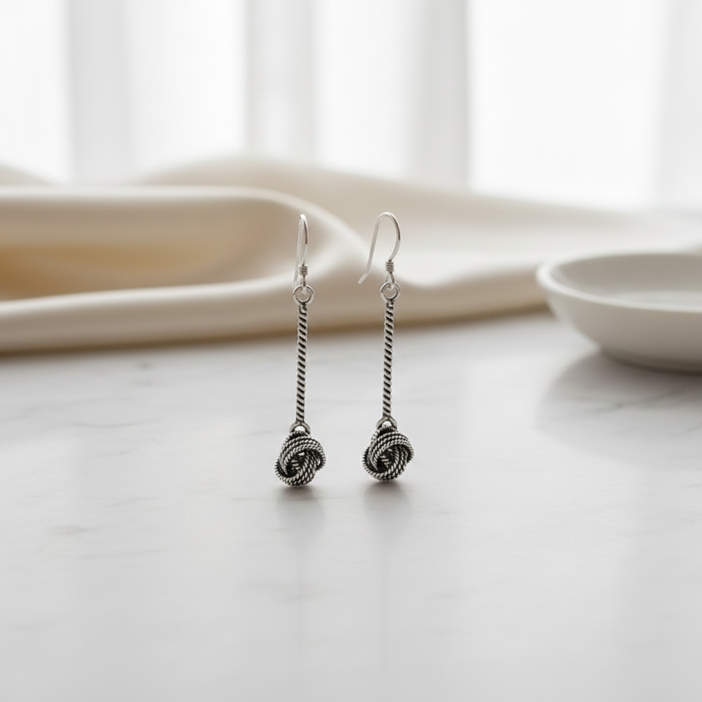 Long Knotted Silver Danglers