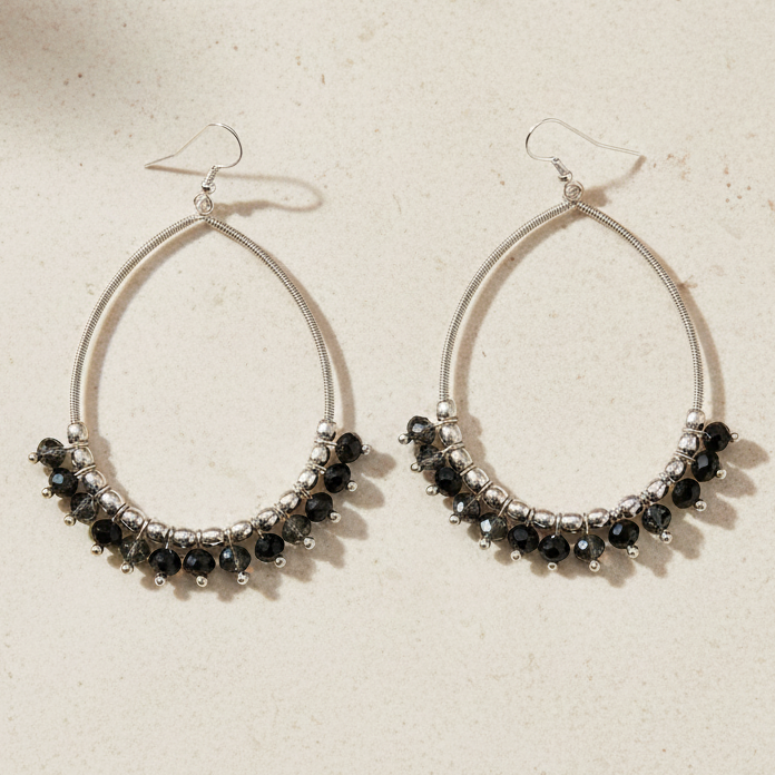 Oval Shaped Hoops with Black Crystals