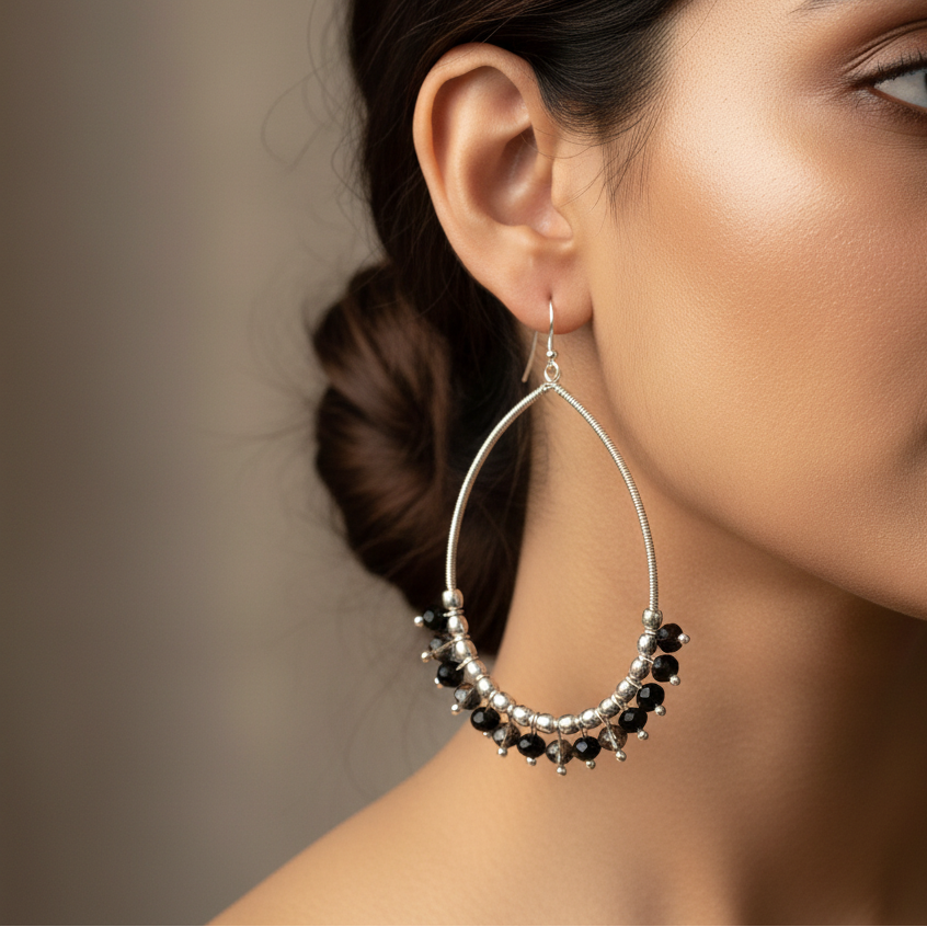 Oval Shaped Hoops with Black Crystals