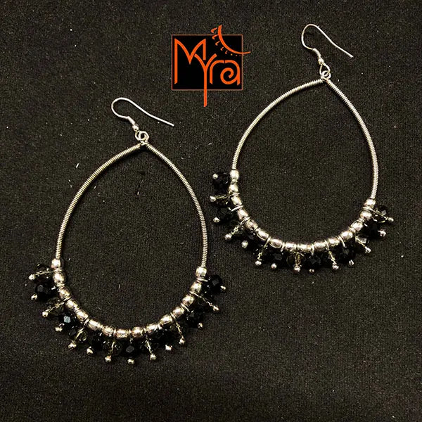 Oval Shaped Hoops with Black Crystals