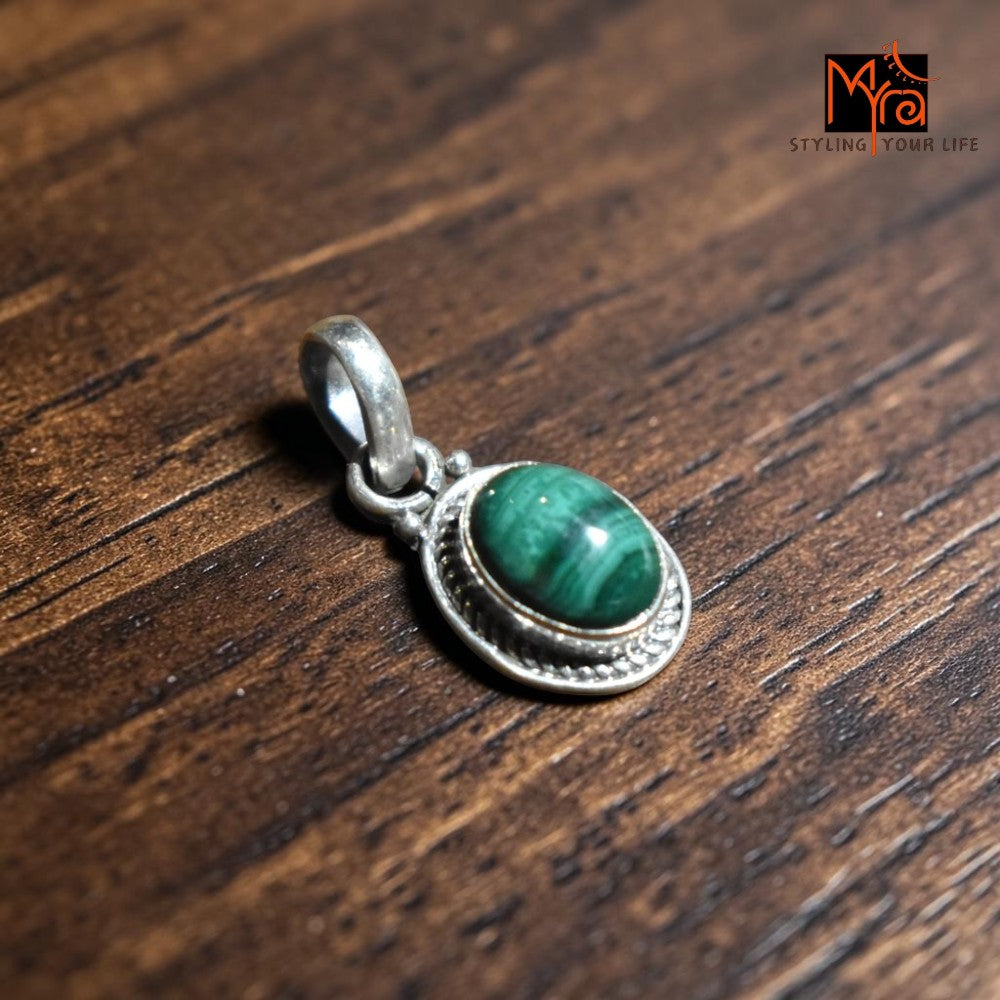 Buy malachite stone silver pendant India MYRA