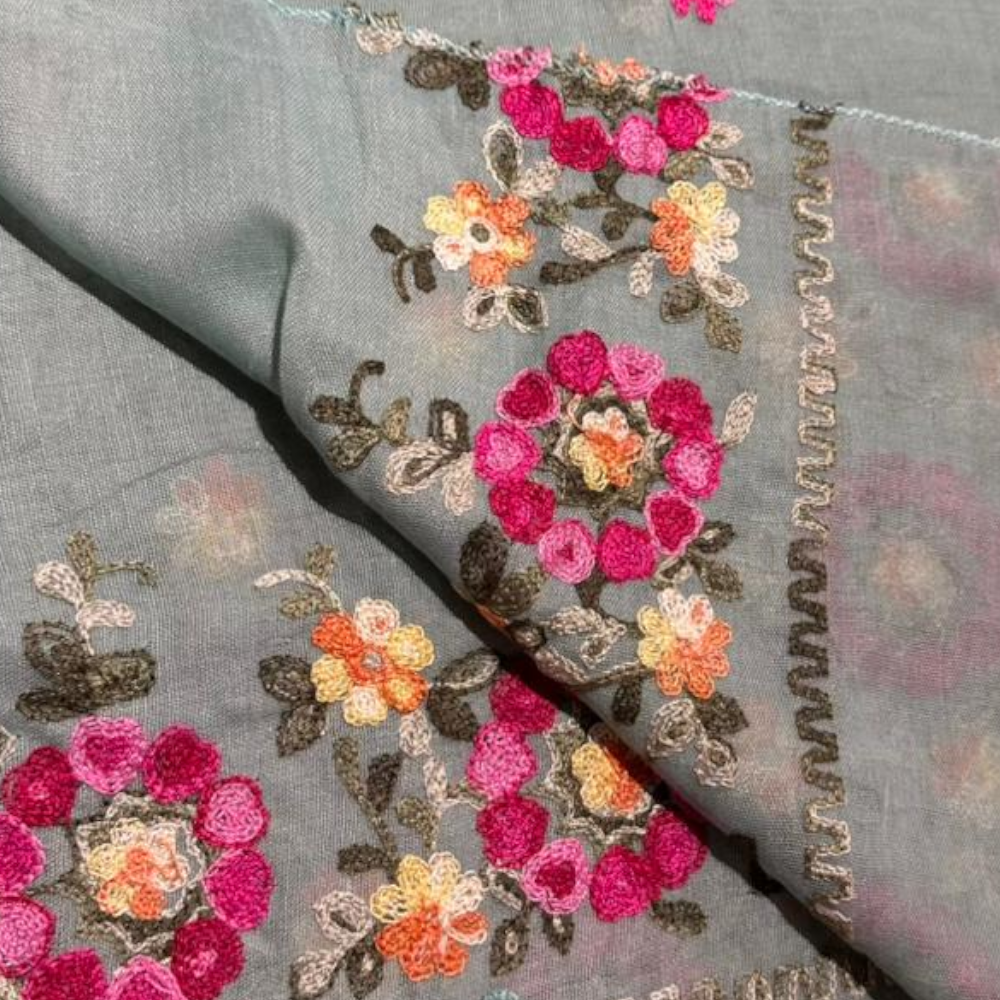 Hand Embroidered Grey Stole