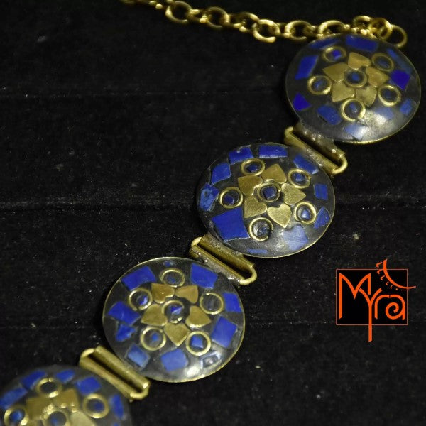 Round Pattern Tibetan Stone Choker : Blue