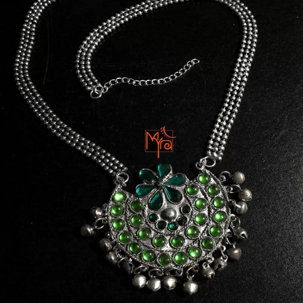 Green Stone Afghan Pendant Necklace