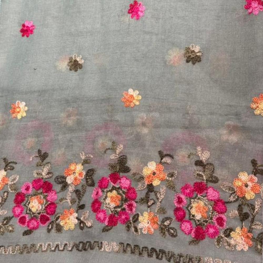 Hand Embroidered Grey Stole