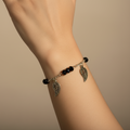 Black Crystal Bracelet with Leaf Charms