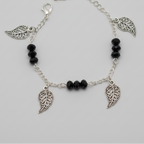 Black Crystal Bracelet with Leaf Charms