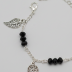 Black Crystal Bracelet with Leaf Charms