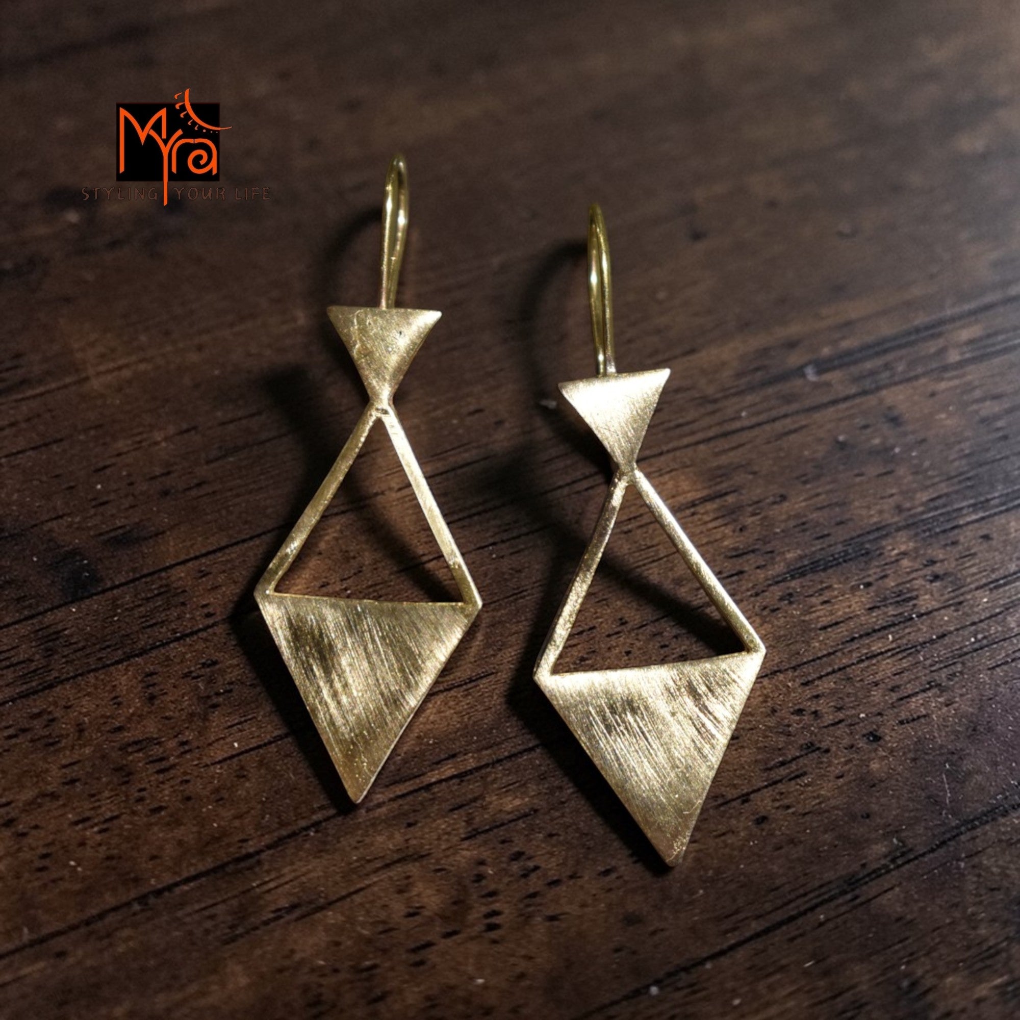 Twin Triangle Brass Earrings (Golden)