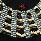 Eight Layer Wooden Beaded Statement Necklace : Off White & Brown