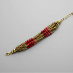 Bunch of Brass and Stone Bracelet : Red