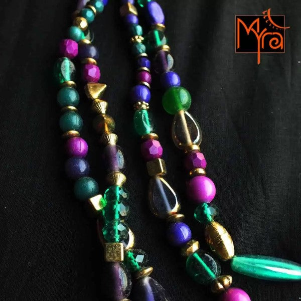 Purple & Green Stone Beaded Layered Necklace