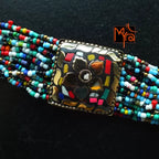 Tibetan Stonework Beaded Bracelet : Multicolor (Square)