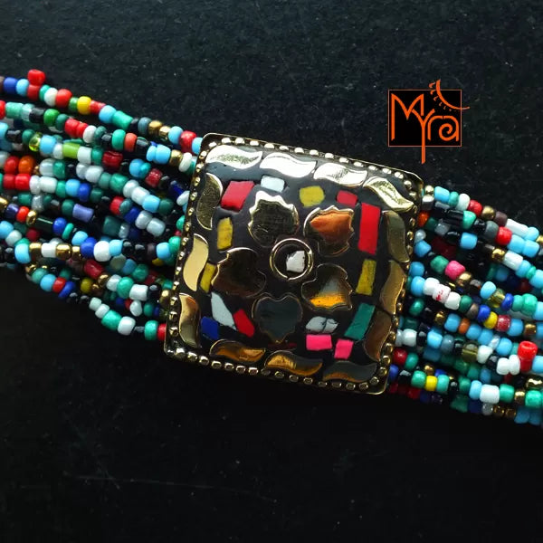 Tibetan Stonework Beaded Bracelet : Multicolor (Square)