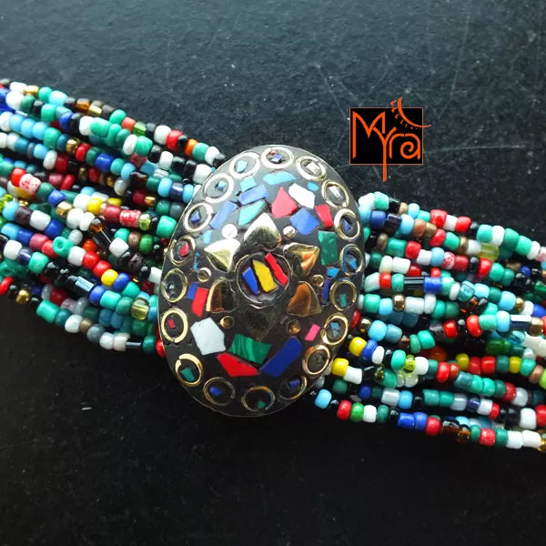 Tibetan Stonework Beaded Bracelet : Multicolor (Oval)