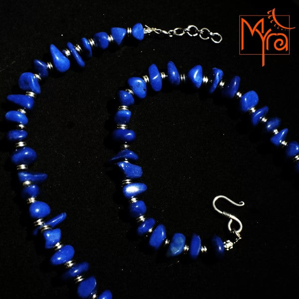 Onyx Stone and Metal Charms Necklace : Royal Blue