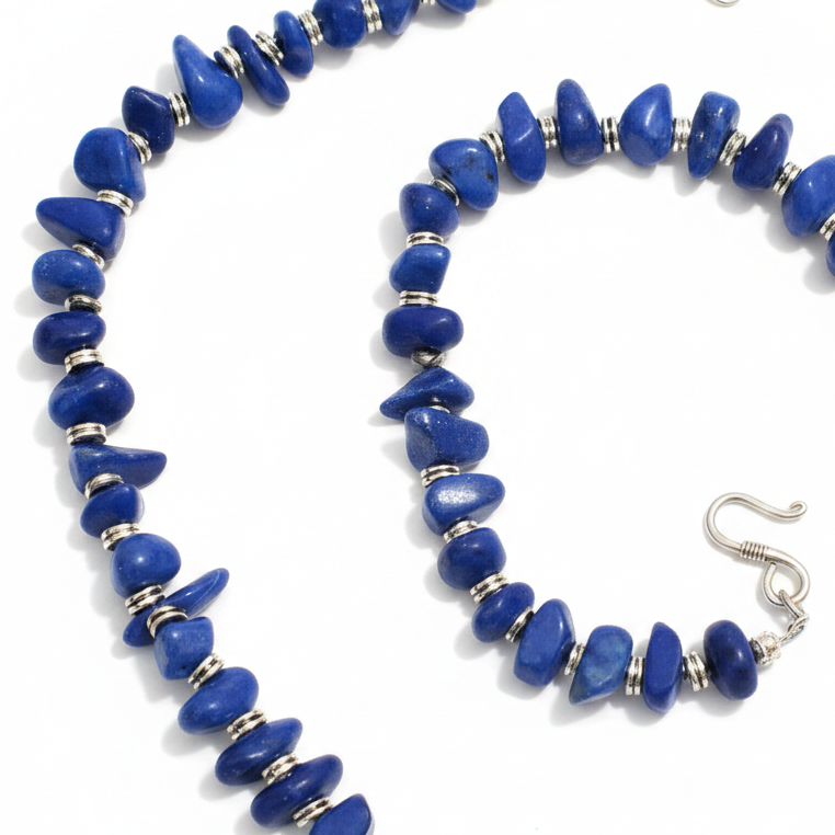 Royal Blue Onyx-Inspired Stone & Metal Charms Statement Necklace