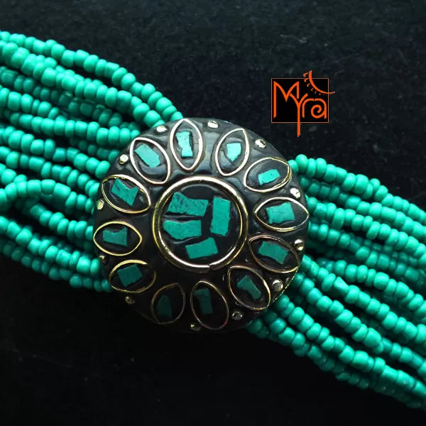 Tibetan Stonework Beaded Bracelet : Turquoise (Round)