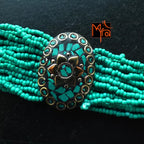 Tibetan Stonework Beaded Bracelet : Turquoise (Oval)