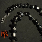 Onyx Stone and Metal Charms Necklace : Black