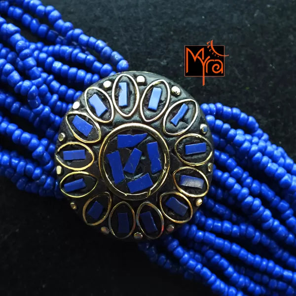 Tibetan Stonework Beaded Bracelet : Navy Blue