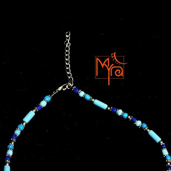 Minimalist Bead and Metal Pieces Necklace : Light Blue, Navy Blue
